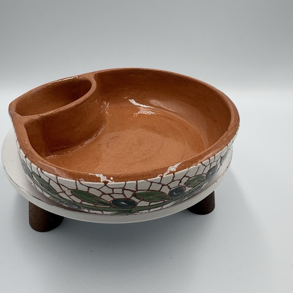 Vintage Hand Painted Terra Cotta Olive Serving Dish OLIVES AND PITS‎ Portugal
